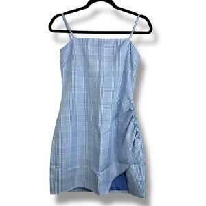 Lovers and Friends NWT Revolve Ellis Baby Blue Plaid Button Mini Dress Small